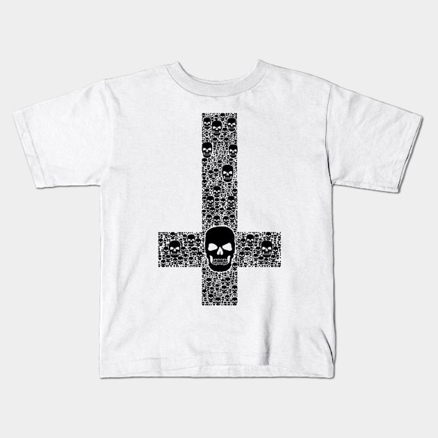 Upside down Cross made of skulls, black Kids T-Shirt by HEJK81